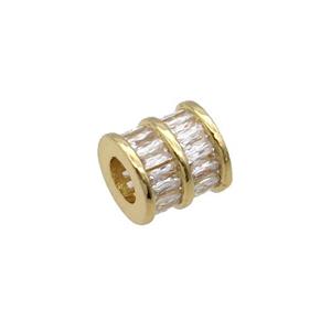 Copper Tube Beads Pave Zircon Large Hole Gold Plated, approx 8-8.5mm, 4mm hole