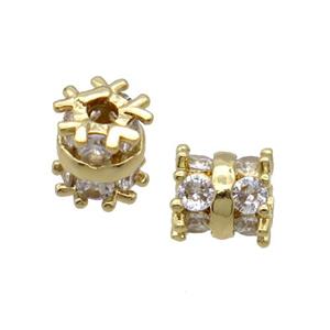 Copper Tube Beads Pave Zircon Large Hole Gold Plated, approx 6-6.5mm, 4mm hole