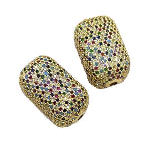 Copper Cuboid Beads Pave Multicolor Zircon Gold Plated, approx 13-22mm