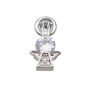 Copper Angel Pendant Pave Zircon Platinum Plated, approx 7-11mm