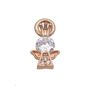 Copper Angel Pendant Pave Zircon Rose Gold, approx 7-11mm