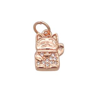 Copper Lucky Cat Pendant Pave Zircon Rose Gold, approx 8-10.5mm