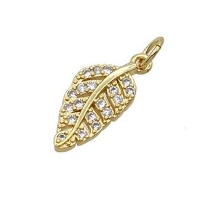 Copper Leaf Pendant Pave Zircon Gold Plated, approx 8-15mm