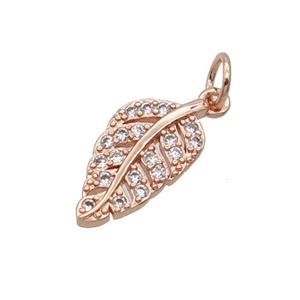 Copper Leaf Pendant Pave Zircon Rose Gold, approx 8-15mm