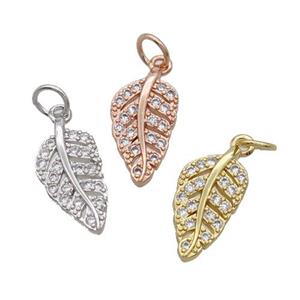 Copper Leaf Pendant Pave Zircon Mixed, approx 8-15mm