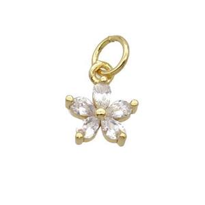 Copper Flower Pendant Pave Zircon Gold Plated, approx 8mm