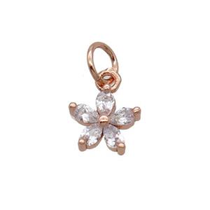 Copper Flower Pendant Pave Zircon Rose Gold, approx 8mm