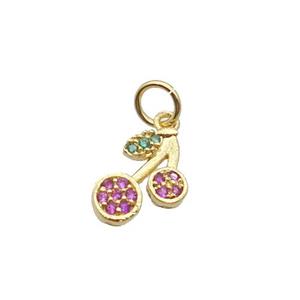 Copper Strawberry Pendant Pave Zircon Gold Plated, approx 7-11mm