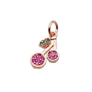 Copper Strawberry Pendant Pave Zircon Rose Gold, approx 7-11mm