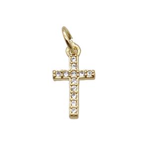 Copper Cross Pendant Pave Zircon Gold Plated, approx 7-11mm