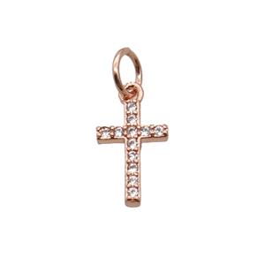 Copper Cross Pendant Pave Zircon Rose Gold, approx 7-11mm