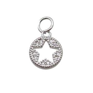 Copper Circle Star Pendant Pave Zircon Platinum Plated, approx 9mm