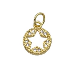 Copper Circle Star Pendant Pave Zircon Gold Plated, approx 9mm
