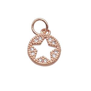 Copper Circle Star Pendant Pave Zircon Rose Gold, approx 9mm
