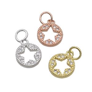 Copper Circle Star Pendant Pave Zircon Mixed, approx 9mm
