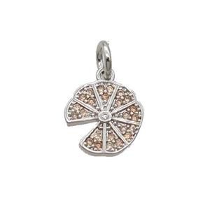 Copper Pizza Pendant Pave Zircon Platinum Plated, approx 10mm