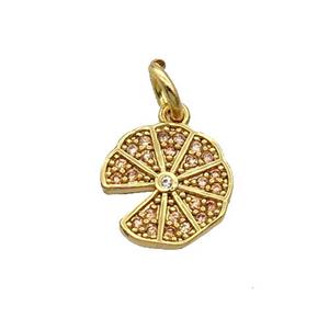 Copper Pizza Pendant Pave Zircon Gold Plated, approx 10mm