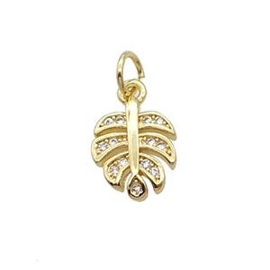 Copper Leaf Pendant Pave Zircon Gold Plated, approx 8.5-11mm