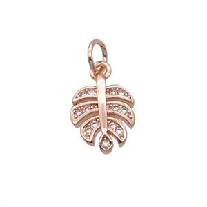 Copper Leaf Pendant Pave Zircon Rose Gold, approx 8.5-11mm