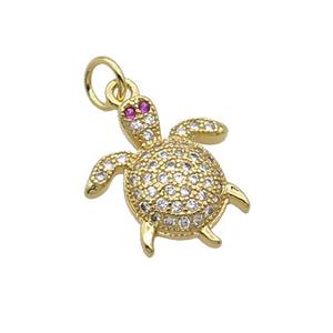 Copper Tortoise Pendant Pave Zircon Gold Plated, approx 14-15mm