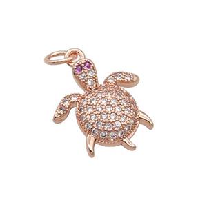 Copper Tortoise Pendant Pave Zircon Rose Gold, approx 14-15mm