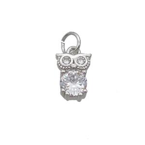 Copper Owl Pendant Pave Zircon Platinum Plated, approx 7-8.5mm