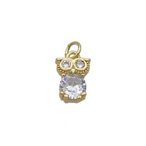 Copper Owl Pendant Pave Zircon Gold Plated, approx 7-8.5mm