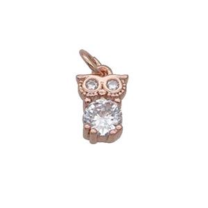 Copper Owl Pendant Pave Zircon Rose Gold, approx 7-8.5mm