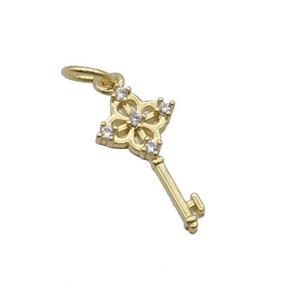 Copper Key Charm Pendant Pave Zircon Gold Plated, approx 8-15mm