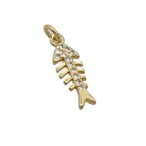 Copper Fishbone Pendant Pave Zircon Gold Plated, approx 5-13mm