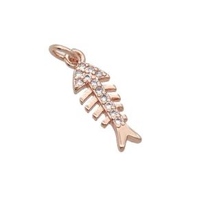Copper Fishbone Pendant Pave Zircon Rose Gold, approx 5-13mm