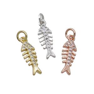 Copper Fishbone Pendant Pave Zircon Mixed, approx 5-13mm