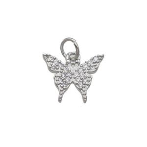 Copper Butterfly Pendant Pave Zircon Platinum Plated, approx 10-12mm