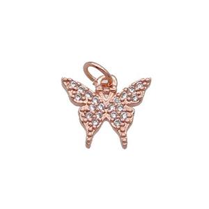 Copper Butterfly Pendant Pave Zircon Rose Gold, approx 10-12mm