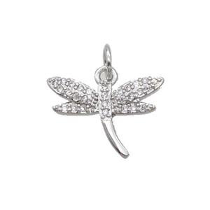 Copper Dragonfly Pendant Pave Zircon Platinum Plated, approx 11-15mm