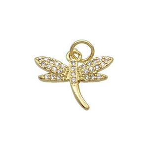 Copper Dragonfly Pendant Pave Zircon Gold Plated, approx 11-15mm