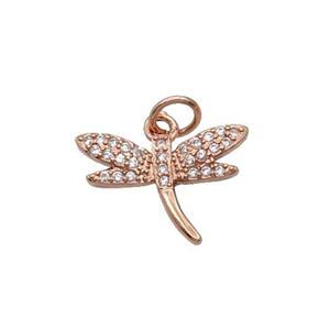 Copper Dragonfly Pendant Pave Zircon Rose Gold, approx 11-15mm