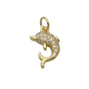 Copper Dolphin Pendant Pave Zircon Gold Plated, approx 10-12.5mm