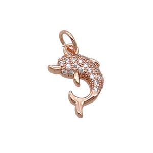 Copper Dolphin Pendant Pave Zircon Rose Gold, approx 10-12.5mm