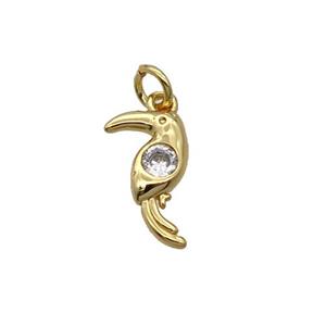 Copper Parrot Pendant Bird Pave Zircon Gold Plated, approx 7-11mm