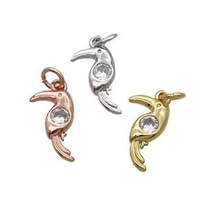 Copper Parrot Pendant Bird Pave Zircon Mixed, approx 7-11mm