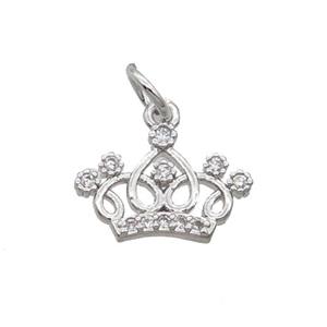 Copper Crown Pendant Pave Zircon Platinum Plated, approx 9-12.5mm
