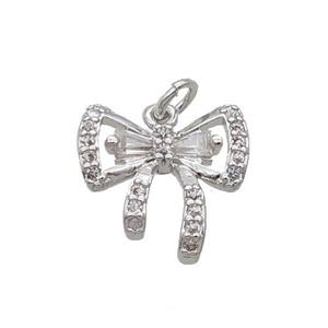 Copper Bow Pendant Knot Pave Zircon Platinum Plated, approx 12mm