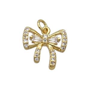 Copper Bow Pendant Knot Pave Zircon Gold Plated, approx 12mm
