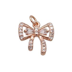 Copper Bow Pendant Knot Pave Zircon Rose Gold, approx 12mm