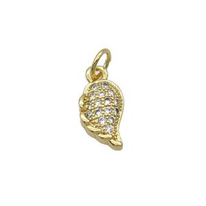 Copper Pendant Pave Zircon Angel Wing Gold Plated, approx 6.5-11mm