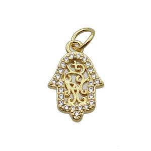 Copper Hamsahand Pendant Pave Zircon Gold Plated, approx 9-12mm