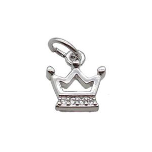 Copper Crown Pendant Pave Zircon Platinum Plated, approx 7-8mm