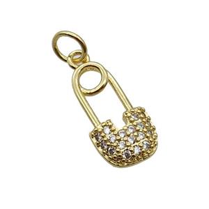 Copper Pendant Pave Zircon Safety Pin Gold Plated, approx 8-16mm