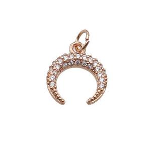 Copper Crescent Pendant Pave Zircon Moon Rose Gold, approx 12mm
